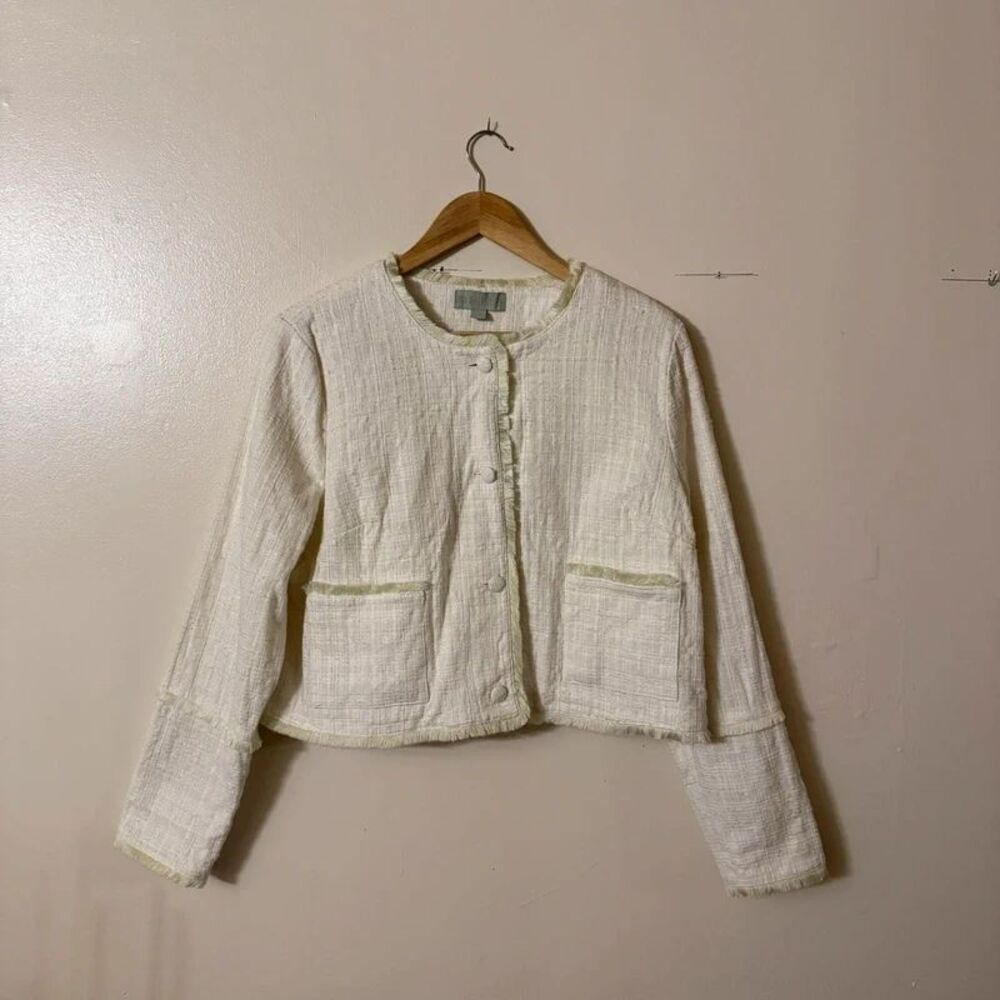 Ryegrass Cream Tweed Fringe Jacket Large